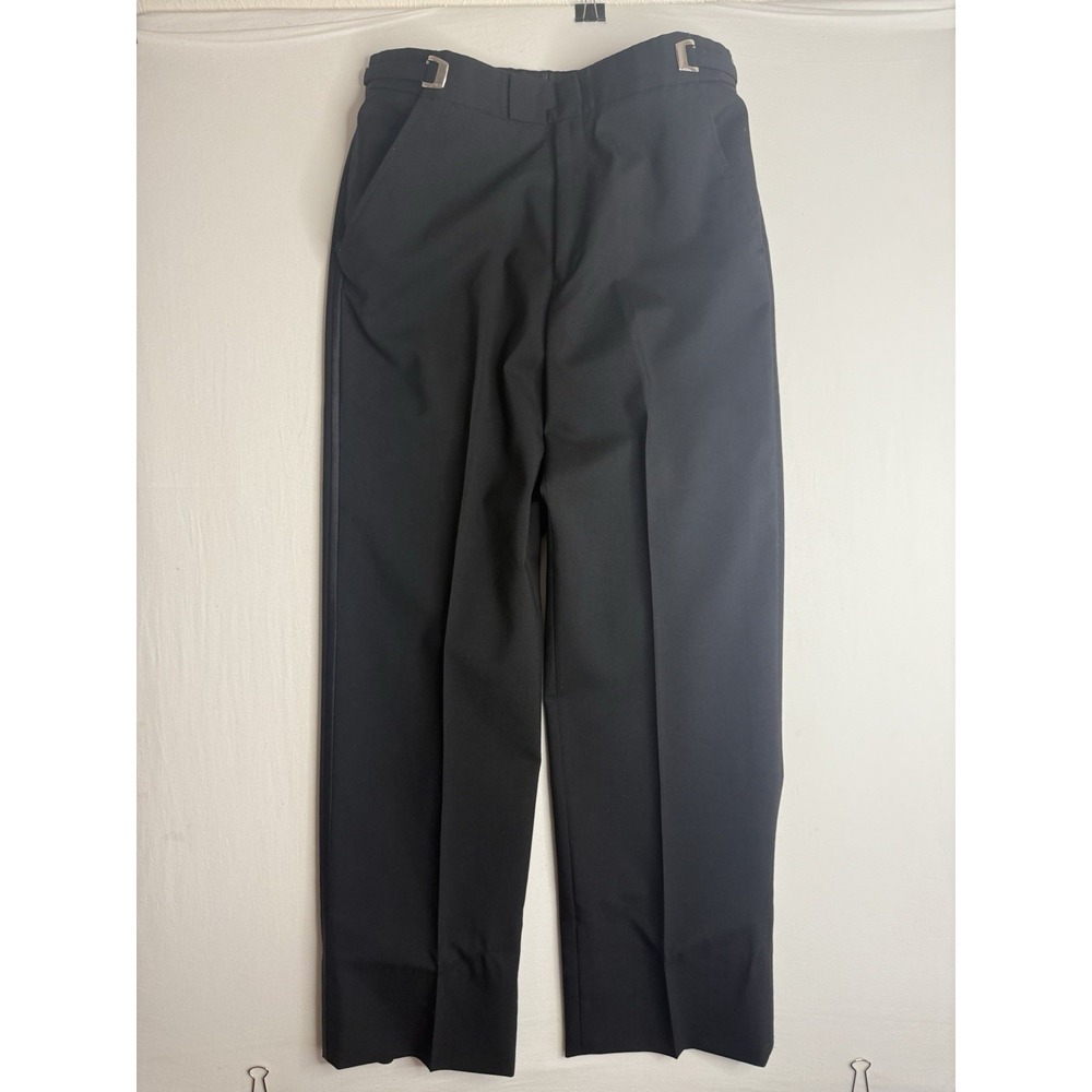Vntg Jean Yves Mens Black Tuxedo Pants 31L Adjustable Metal Buckle 100% Wool Y2K